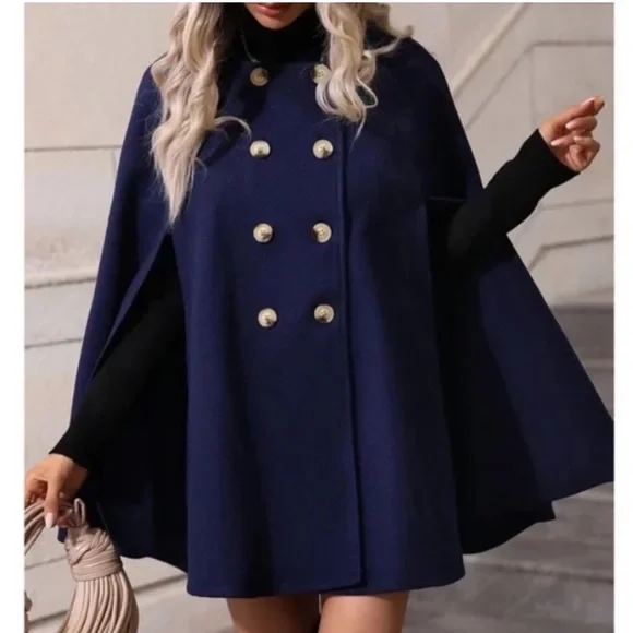 Classic Button Up Double Breasted Cape Jacket - Picture 5 of 16